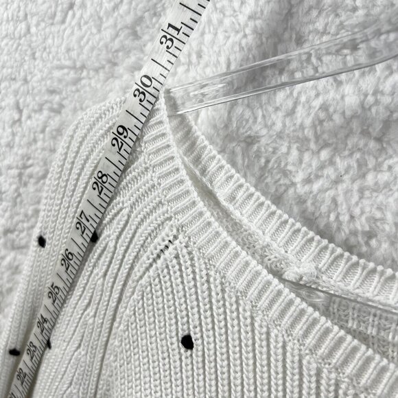 Talbots XL Womens 100% Pima Cotton White Black Polka Dot Ribbed PullOver Sweater - Picture 10 of 15